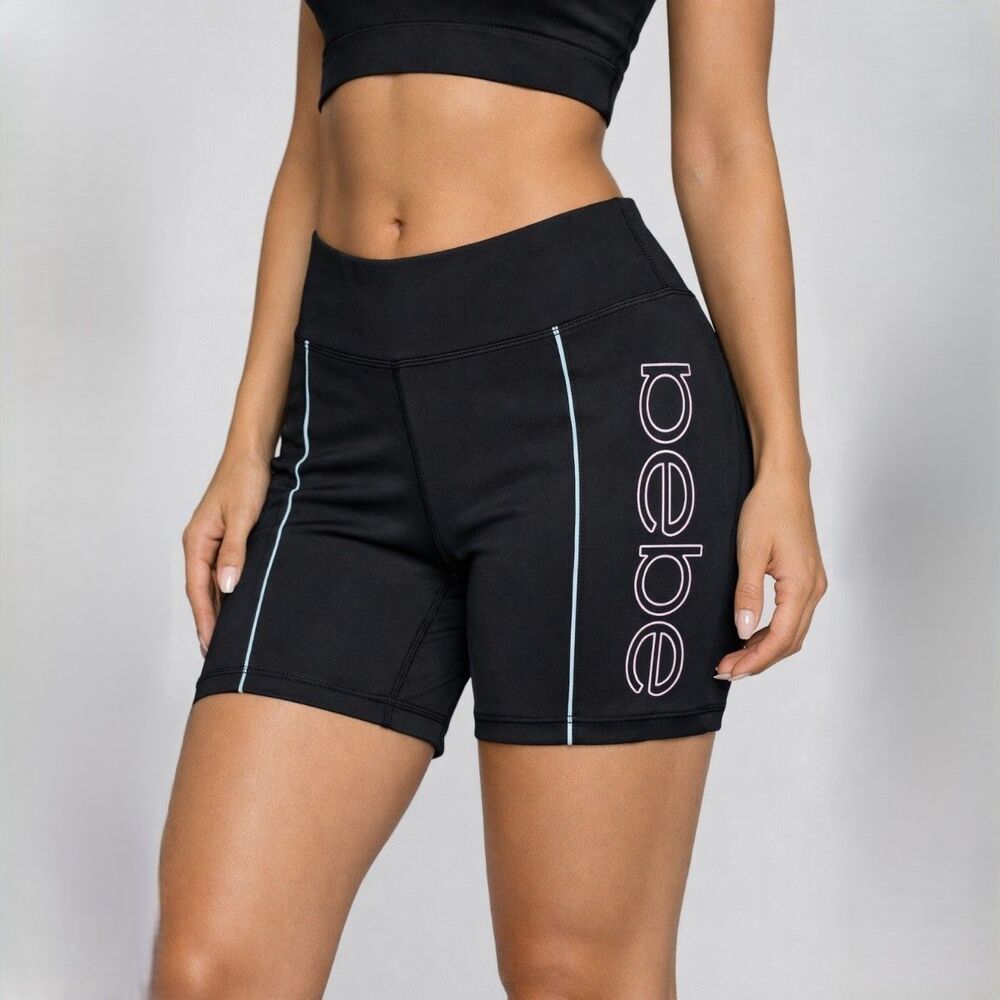 Bebe Sport Contour Aruba Bike Shorts Womens Small Black High Rise Cycling